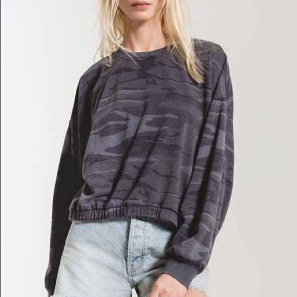 Z Supply dark blue camo relaxed pullover crewneck - Picture 1 of 6